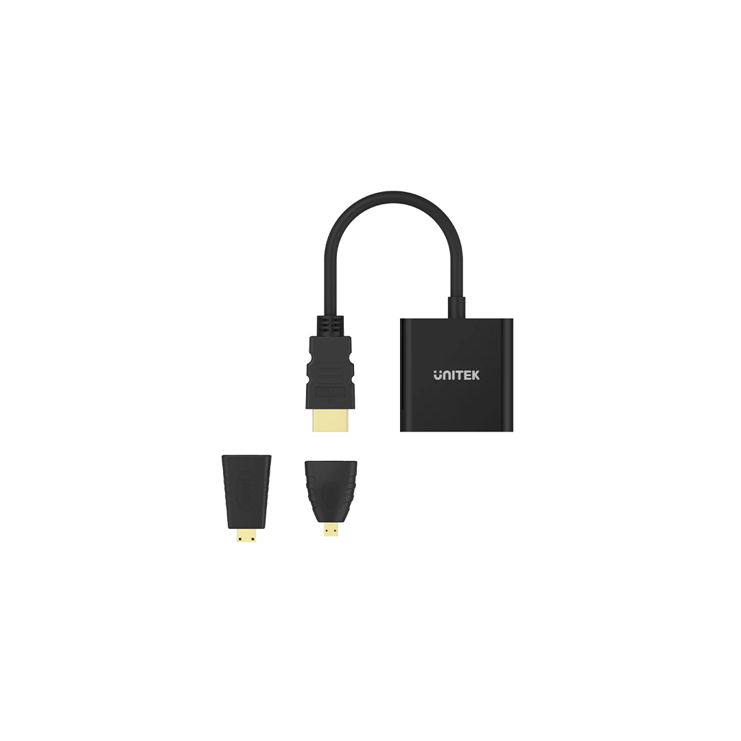 Unitek HDMI to VGA Adapter with 3.5mm for Stereo Audio plus Mini & Micro HDMI Adapter in Qatar Unitek HDMI to VGA Adapter with 3.5mm for Stereo Audio plus Mini & Micro HDMI Adapter in Qatar